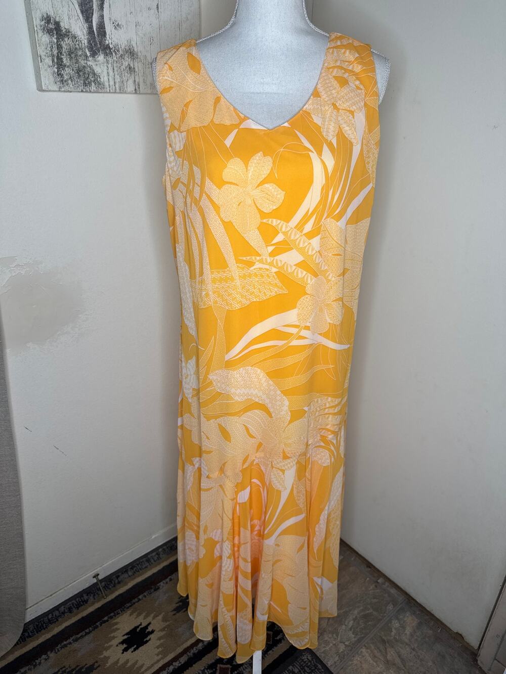 NWT Tropical Sunny Yellow Sleeveless Maxi Dress- Isabel Hayley Sz 16- Resort